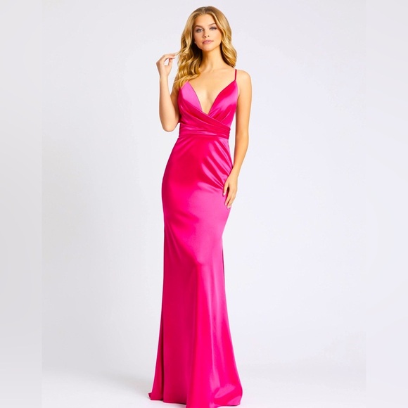 Mac Duggal Manhattan Wedding Prom Spaghetti Strap Pleated Bodice Long Dress - Picture 1 of 8